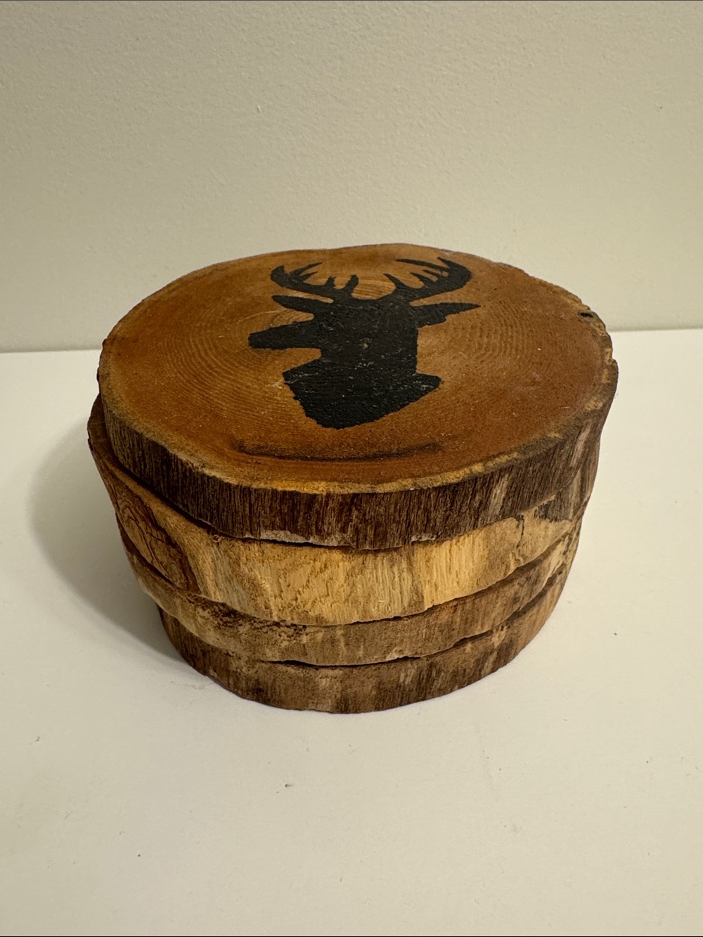 Wood Slice Coasters with Big Game Silhouette - Set of 4